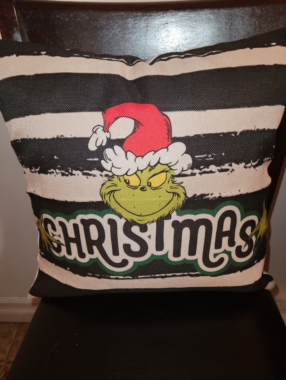 Christmas Grinch Decorative Throw Pillow - Black, White, Red, Green NEW